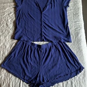 Pact 100% organic cotton Women's Deep Purple/Blue Button-Up Pajama Set